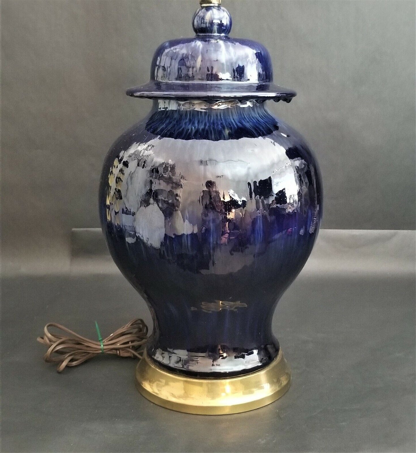 PAUL HANSON Cobalt Blue Drip Glaze Ceramic Ginger Jar Lamp with Matching Shade