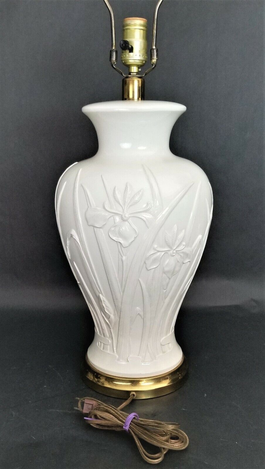 PAUL HANSON Ceramic Lamp with Raised Iris Relief Design and Brass Base