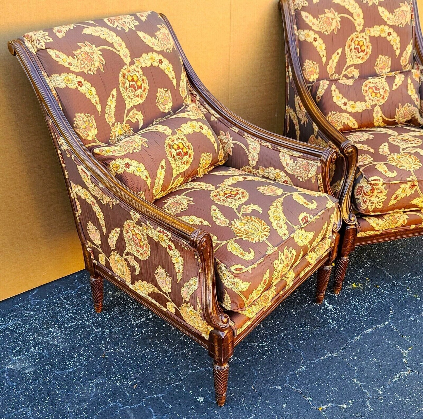 Antique Pair of Silk Armchairs by ROBERT ALLEN