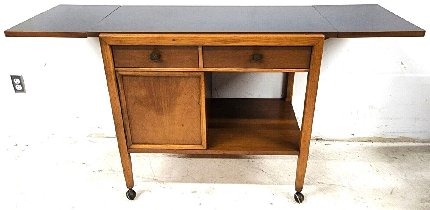 Vintage MCM Walnut Rolling Sideboard Buffet Bar Cart by KROEHLER