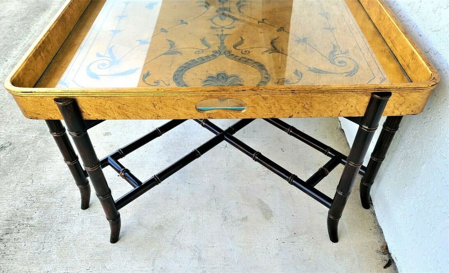 EJ VICTOR Gilt Tray Top Faux Bamboo Cocktail Coffee Table