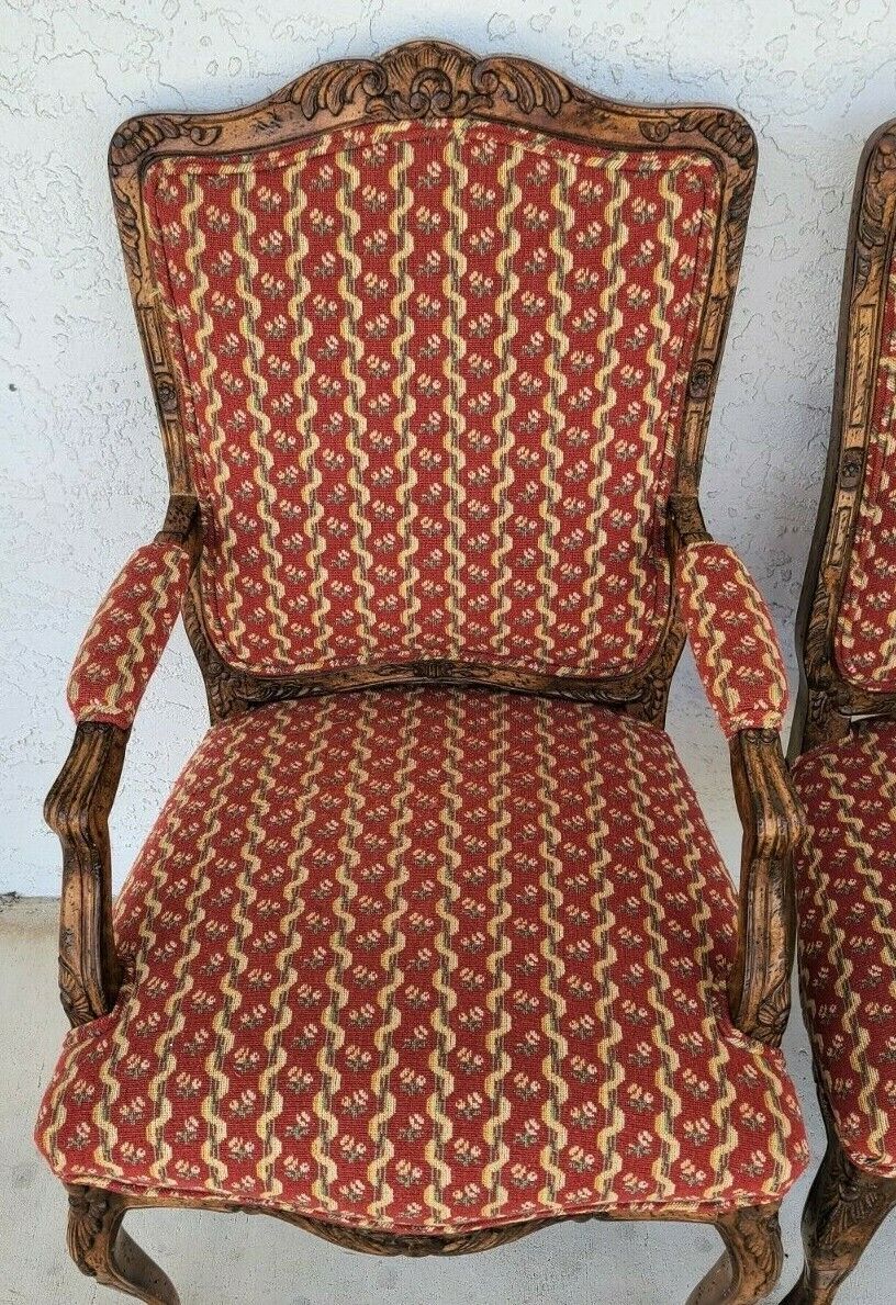 (4) Newly Upholstered French Provincial Louis XV Style Solid Wood Dining Chairs
