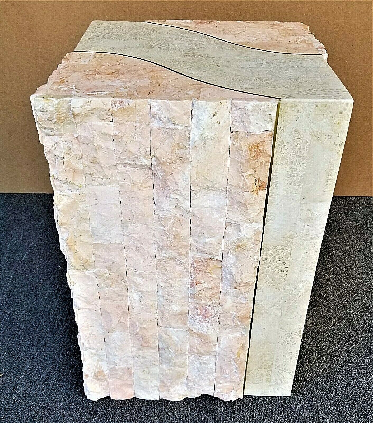 MCM MAGNUSSEN FURNITURE Tessellated Marble Stone Brass + Glass Side End Table