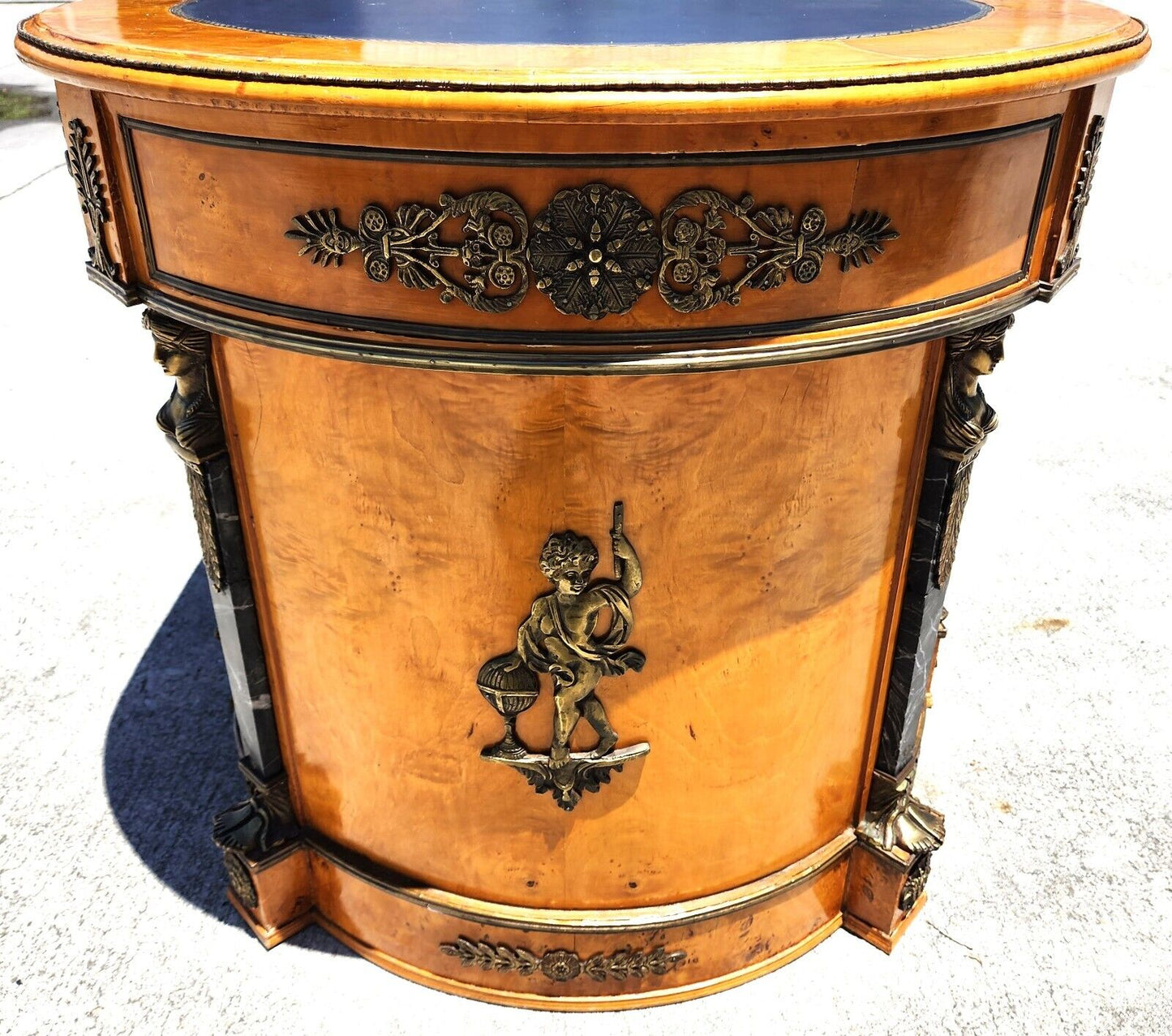 French Louis XV Style Ormolu Olive Birdseye Maple Desk