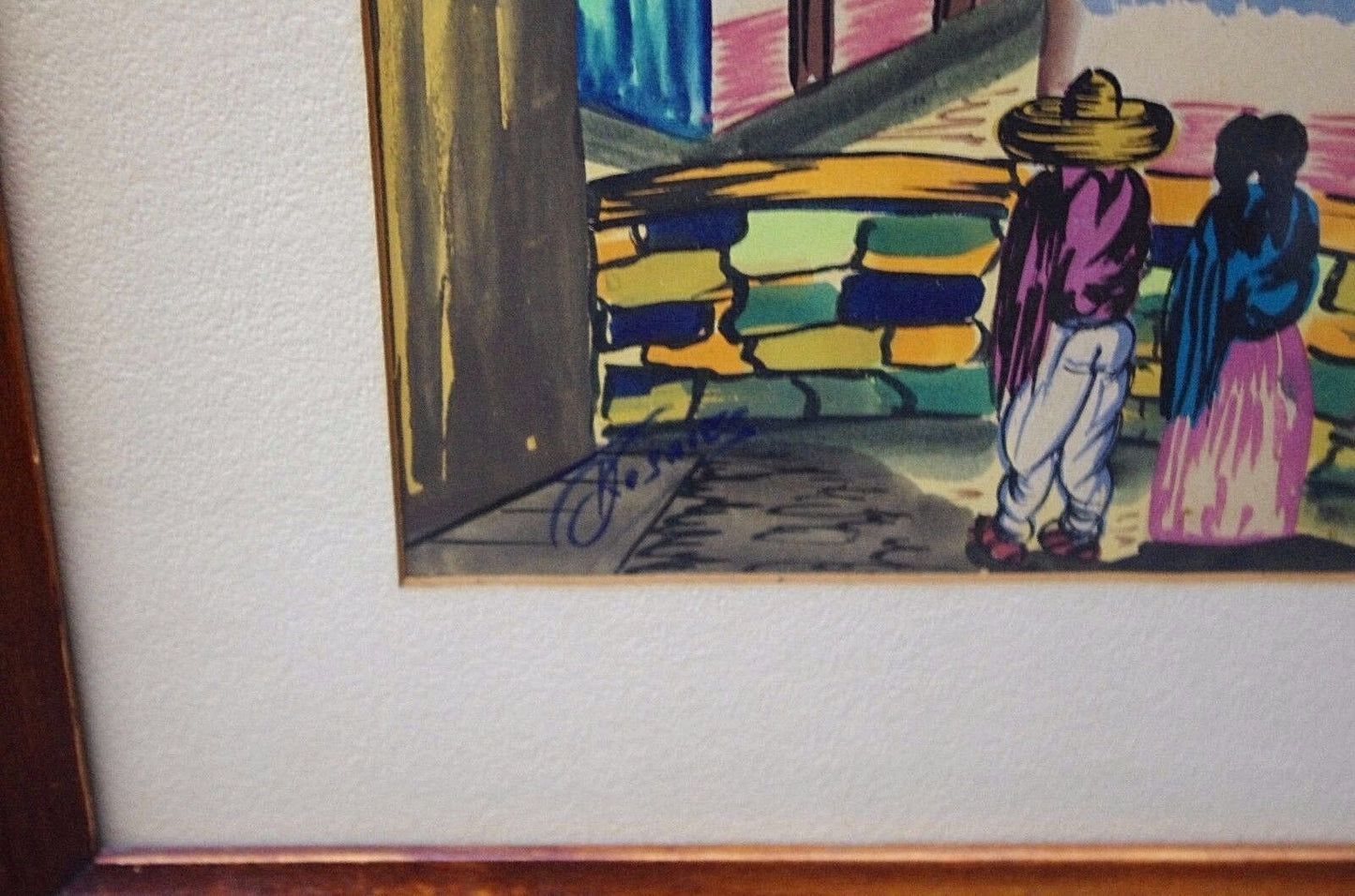 Vtg Mid Century Gouache Watercolor Signed By G Rosales (Mexican) Village 2 Avail