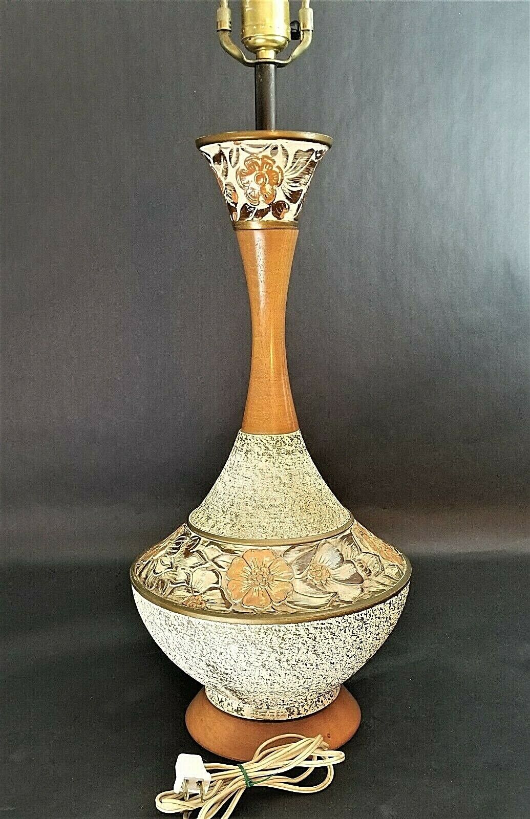 MCM 1960's " I Dream Of Genie " Table Lamp With Floral Design Danish Modern