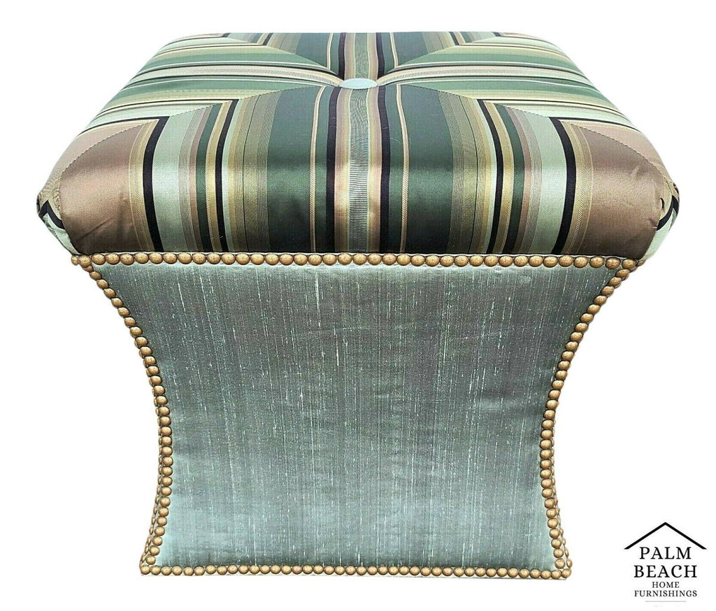 FERGUSON COPELAND Tufted French Nail Trimmed Hourglass Pouf Ottoman Footstool