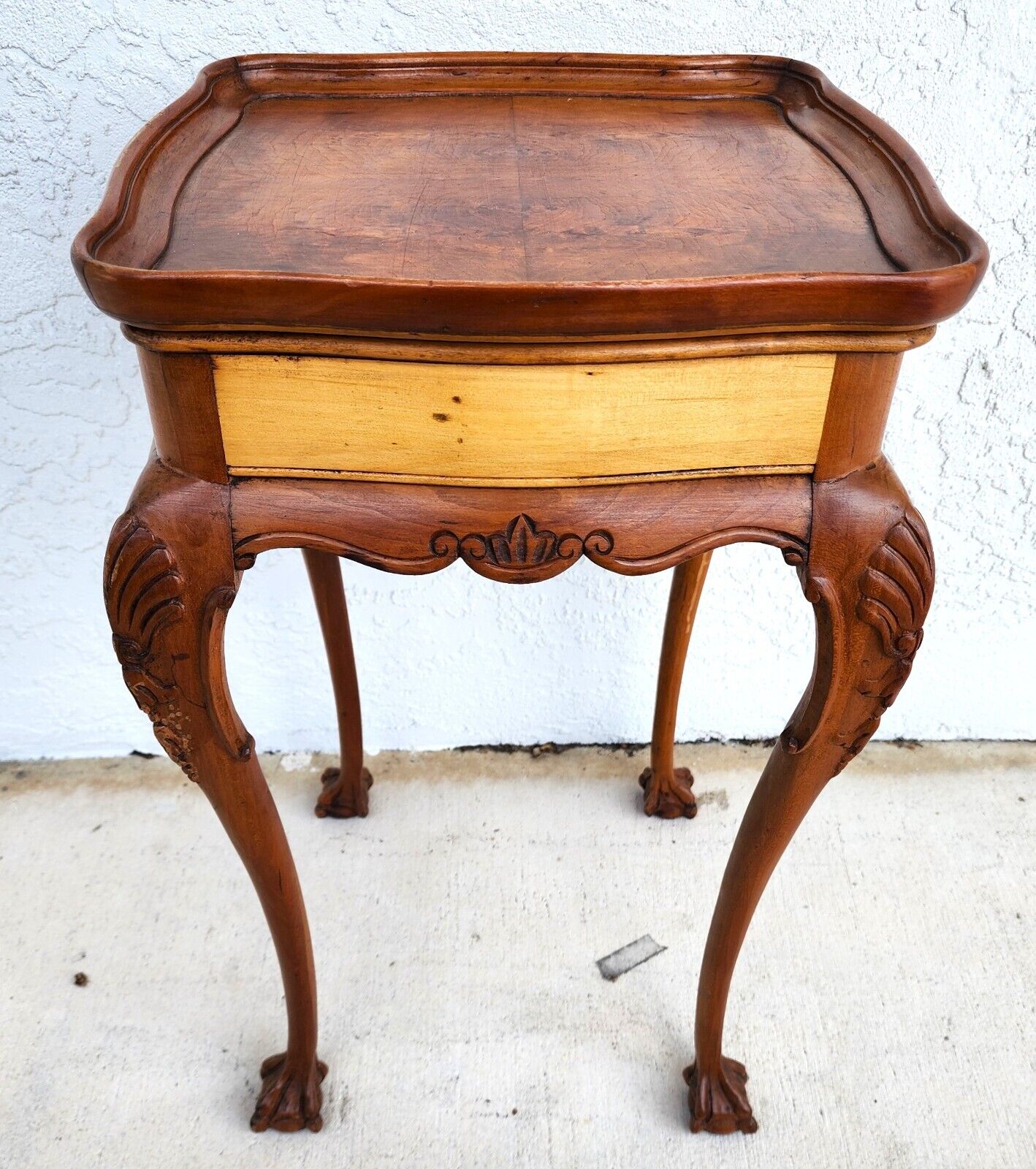 Antique Accent Table French Side Lamp Solid Wood Burl Top