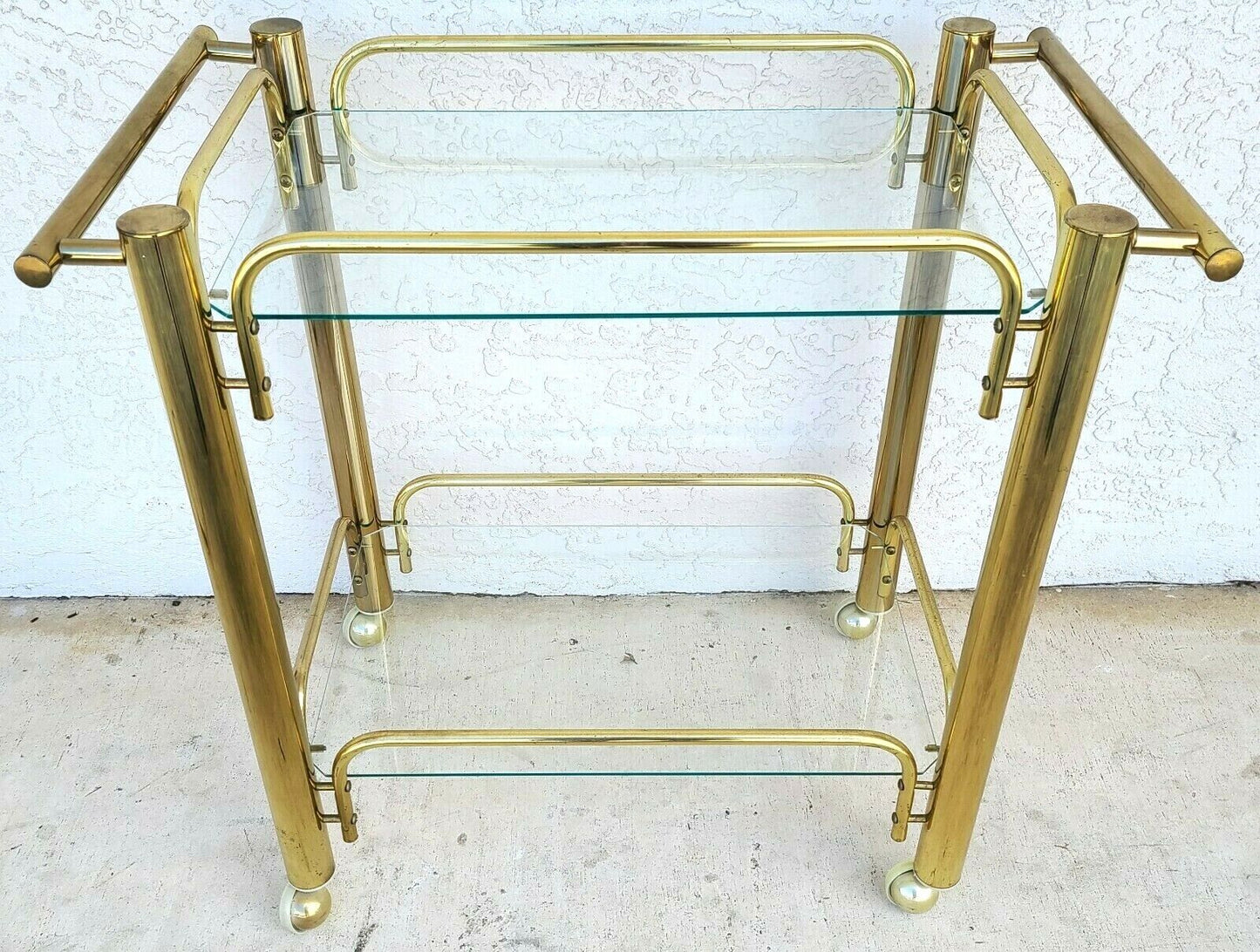 Vintage Bar Cart Folding Brass & Glass GLOBAL VIEWS Style