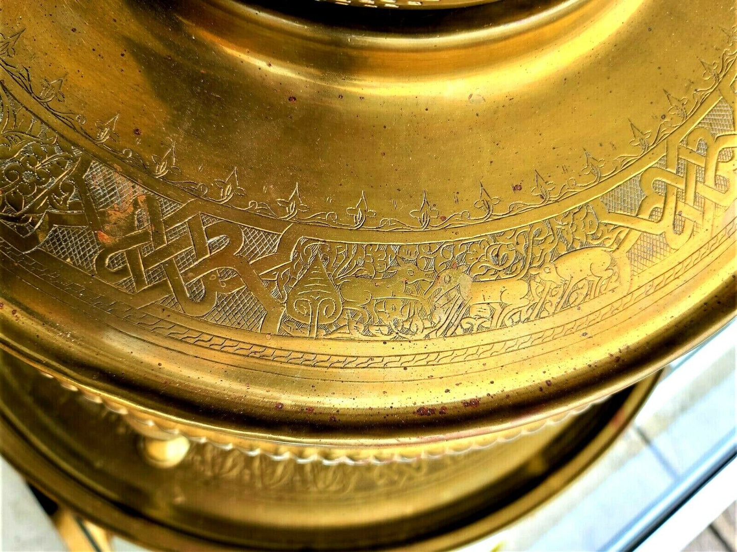 Large 30" Antique c 1900 Arabic Fire Pit Ceremonial Brazier with Matching Tray