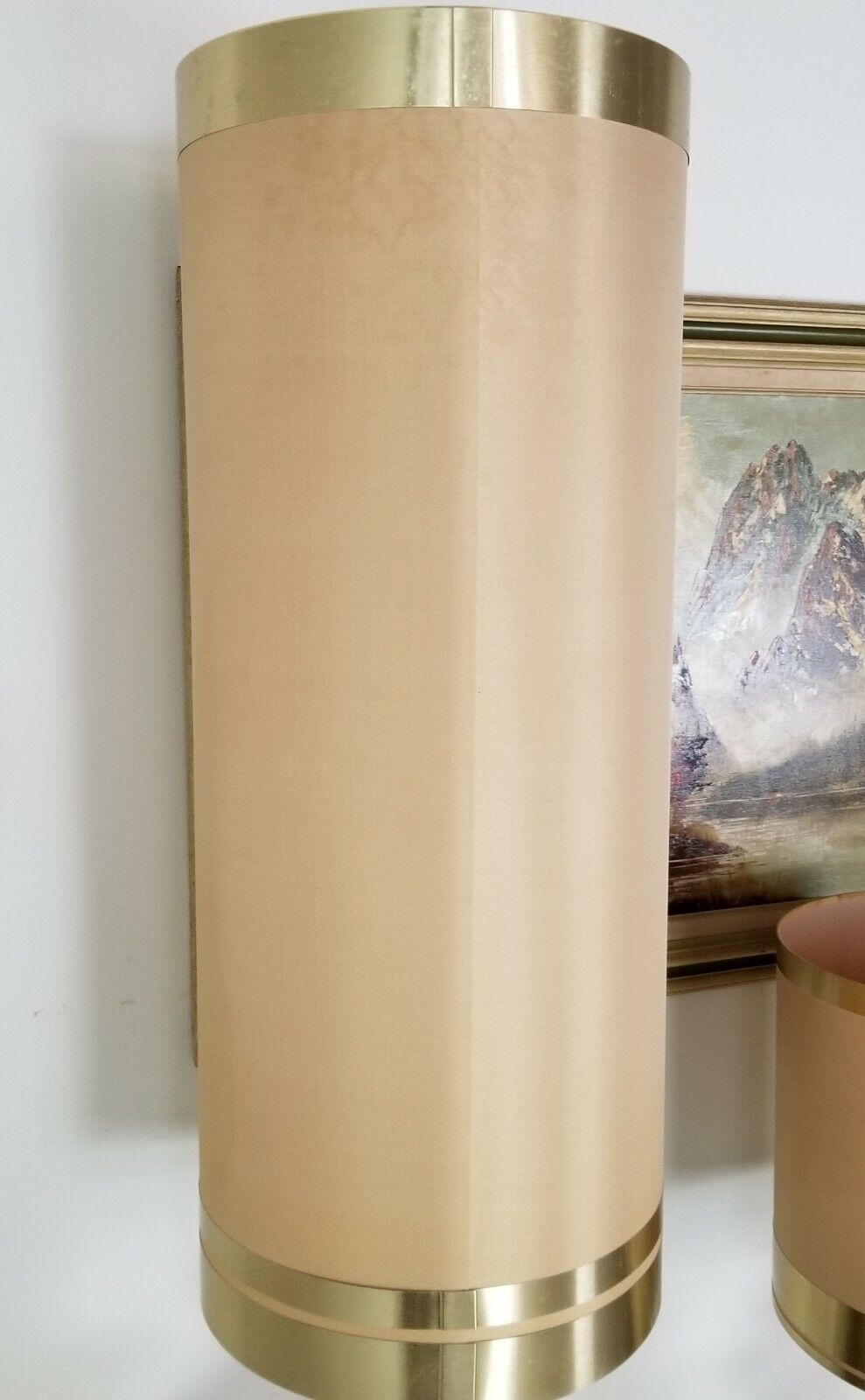 Huge 61" Vintage MCM Floor Lamp w Brass Wrapped Shade Mid Century Modern