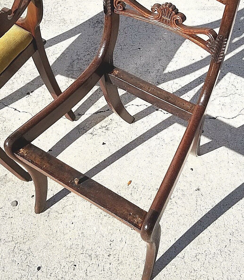 (1) ONLY William IV ca 1830 Hand Carved Mahogany Chairs Burl Bar Back Brass Inlay
