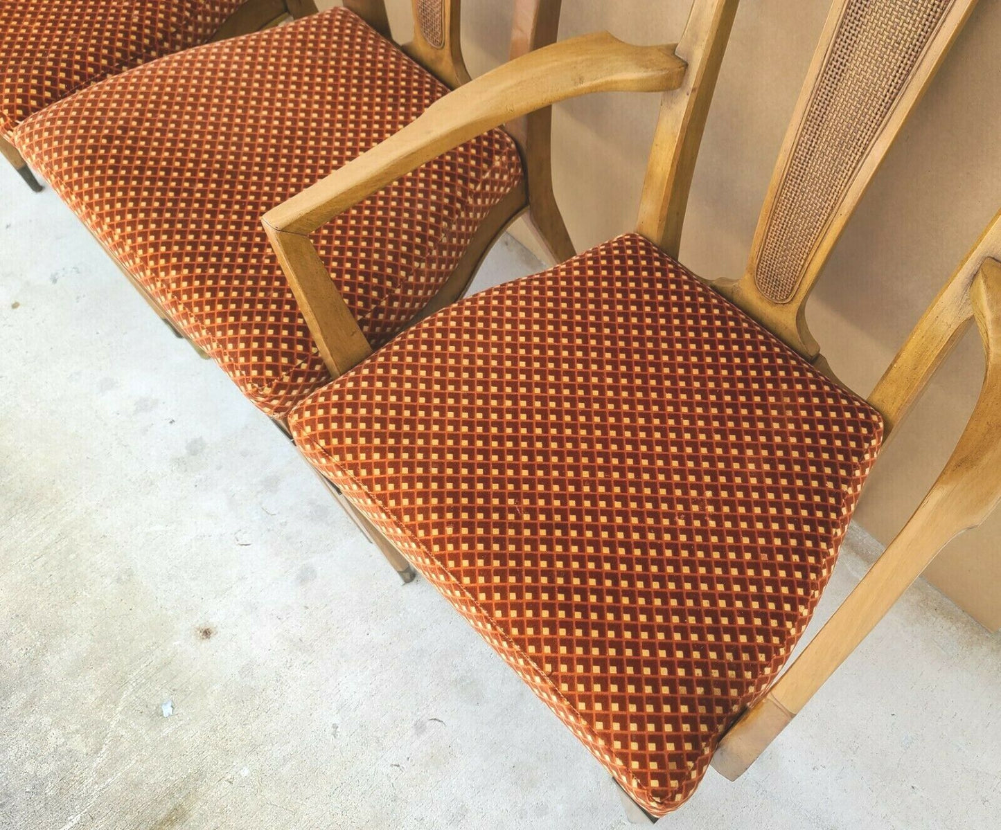 Set of 4 1950's MCM J L METZ Brass Solid Wood & Cane Dining Chairs