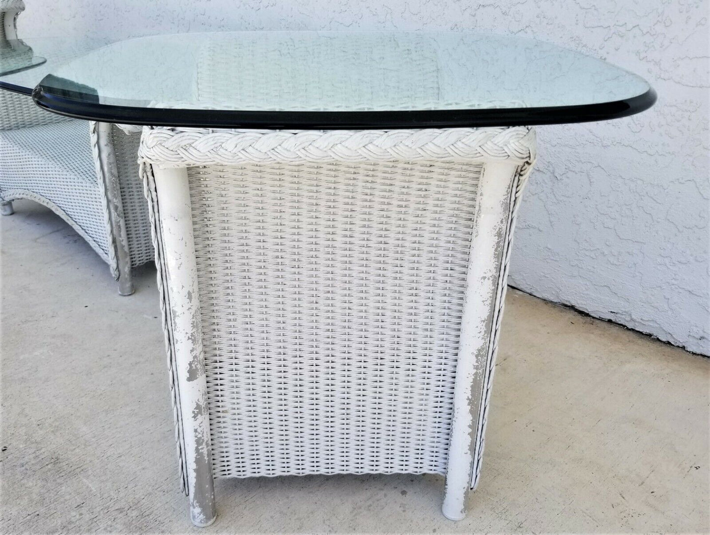 Vintage Set Of 3 LLOYD FLANDERS Loom Wicker Tables w Glass