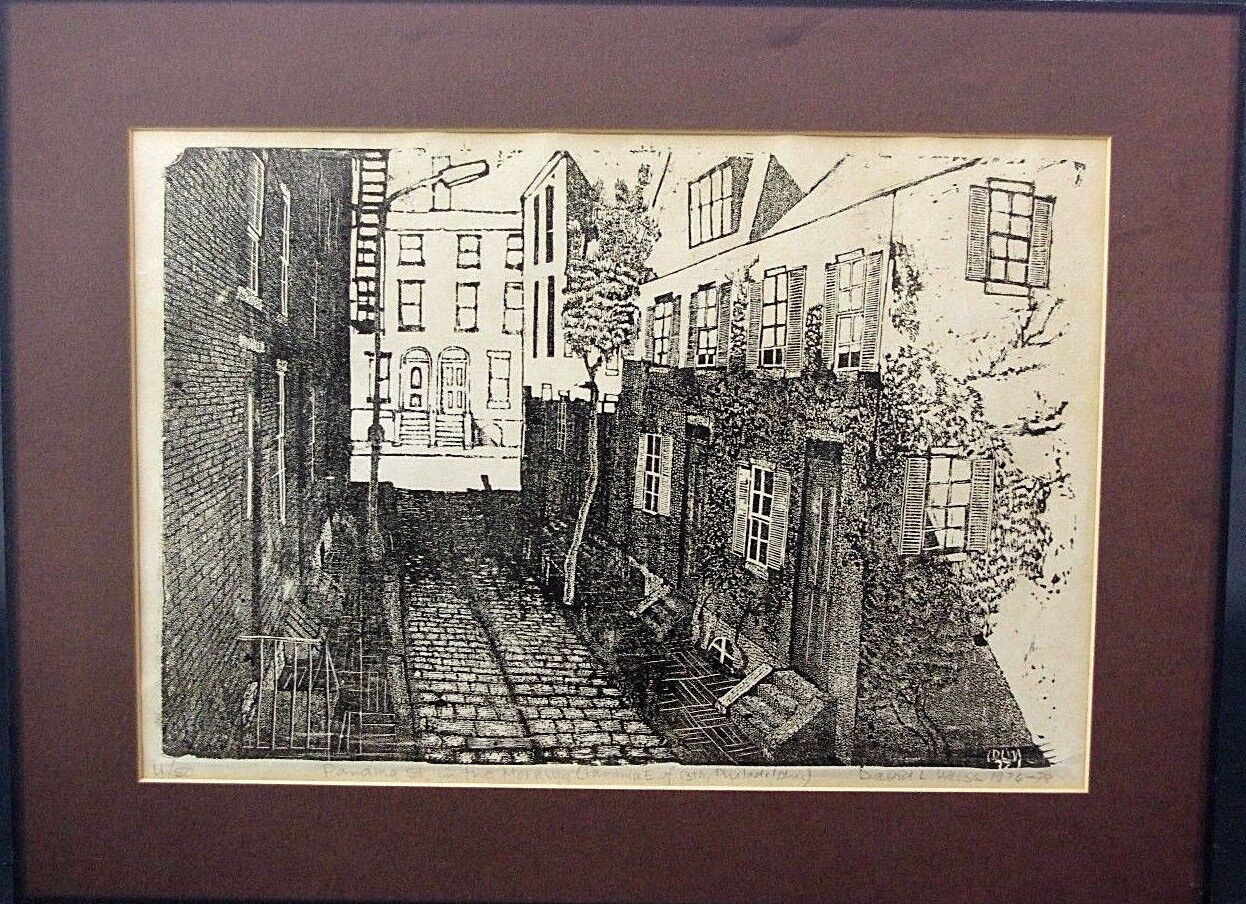 Vtg Signed David L Weiss 1976 Ltd Ed Lithograph Philadelphia Panama St Scene