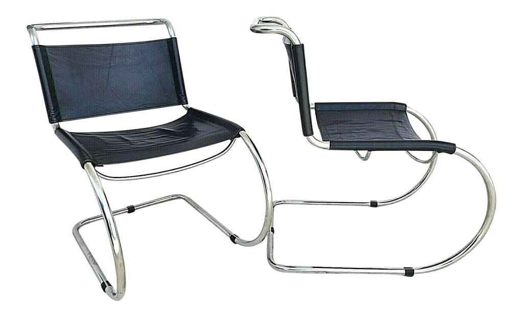 MCM Mies van der Rohe Style Cantilever Chrome Leather Chairs - Set of 2