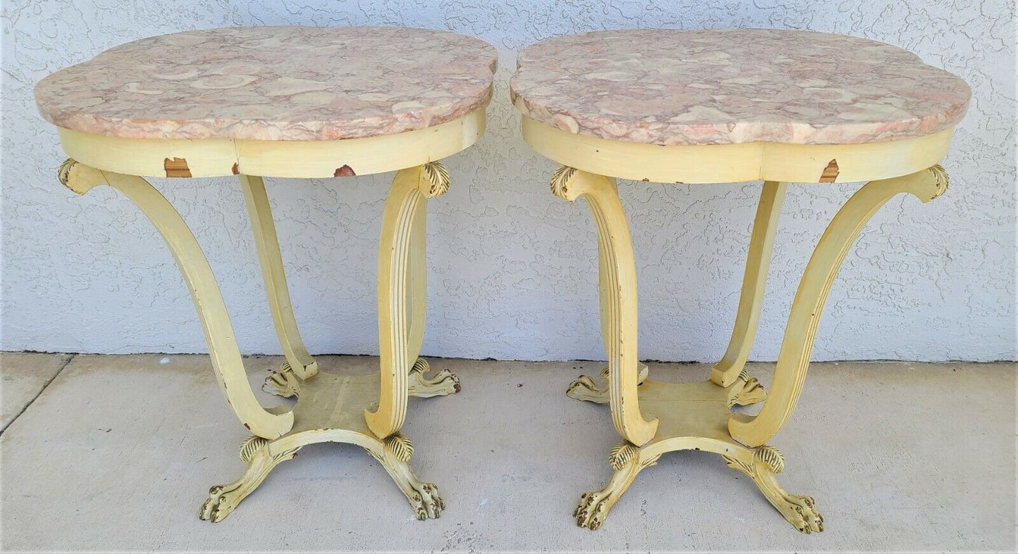 Tall Antique Louis XV Style Claw Footed Marble Side Tables Nightstands - A Pair