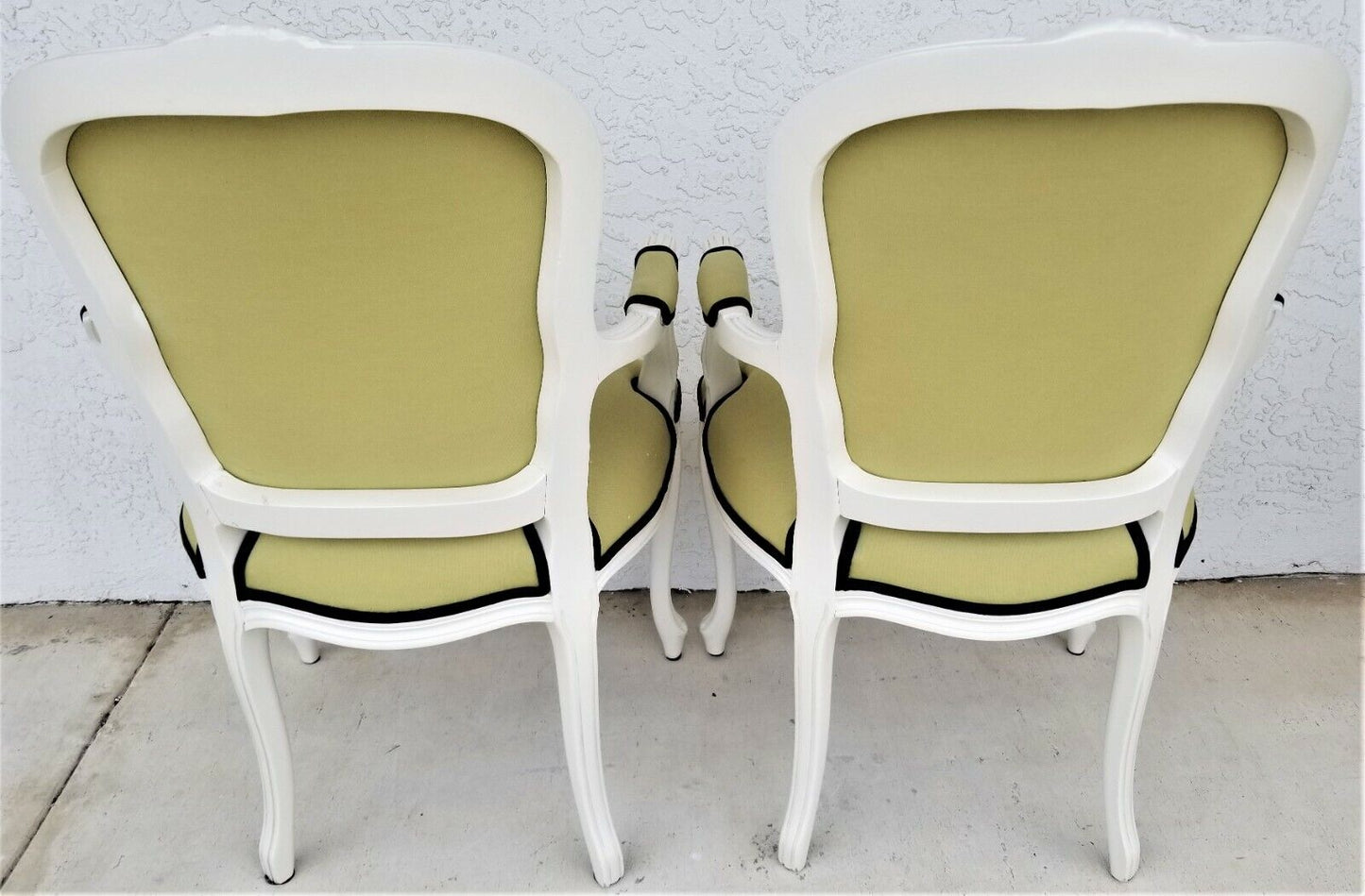 (2) Vintage French Provincial Louis XV Pearled White Carved Wood Armchairs