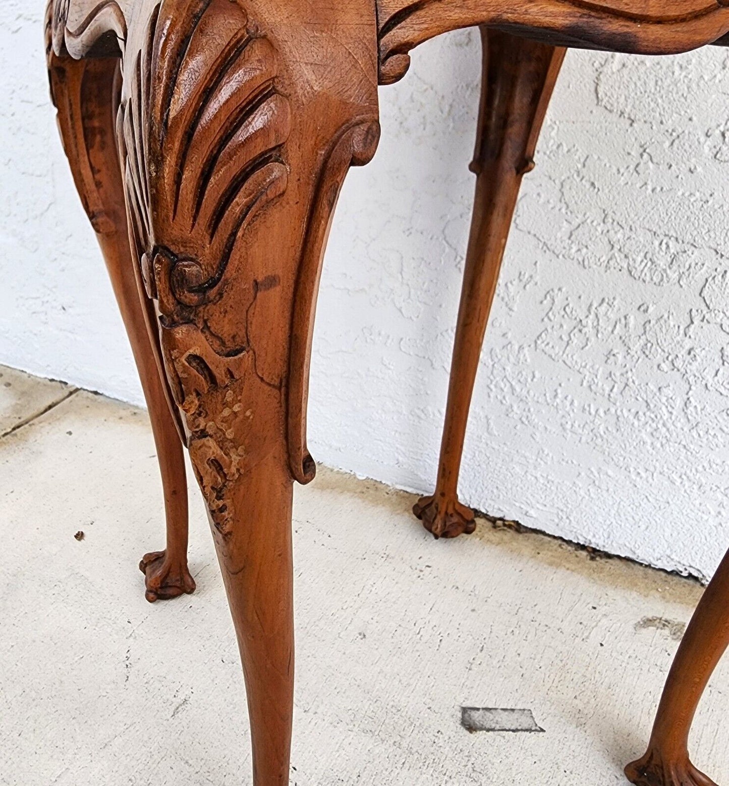 Antique Accent Table French Side Lamp Solid Wood Burl Top
