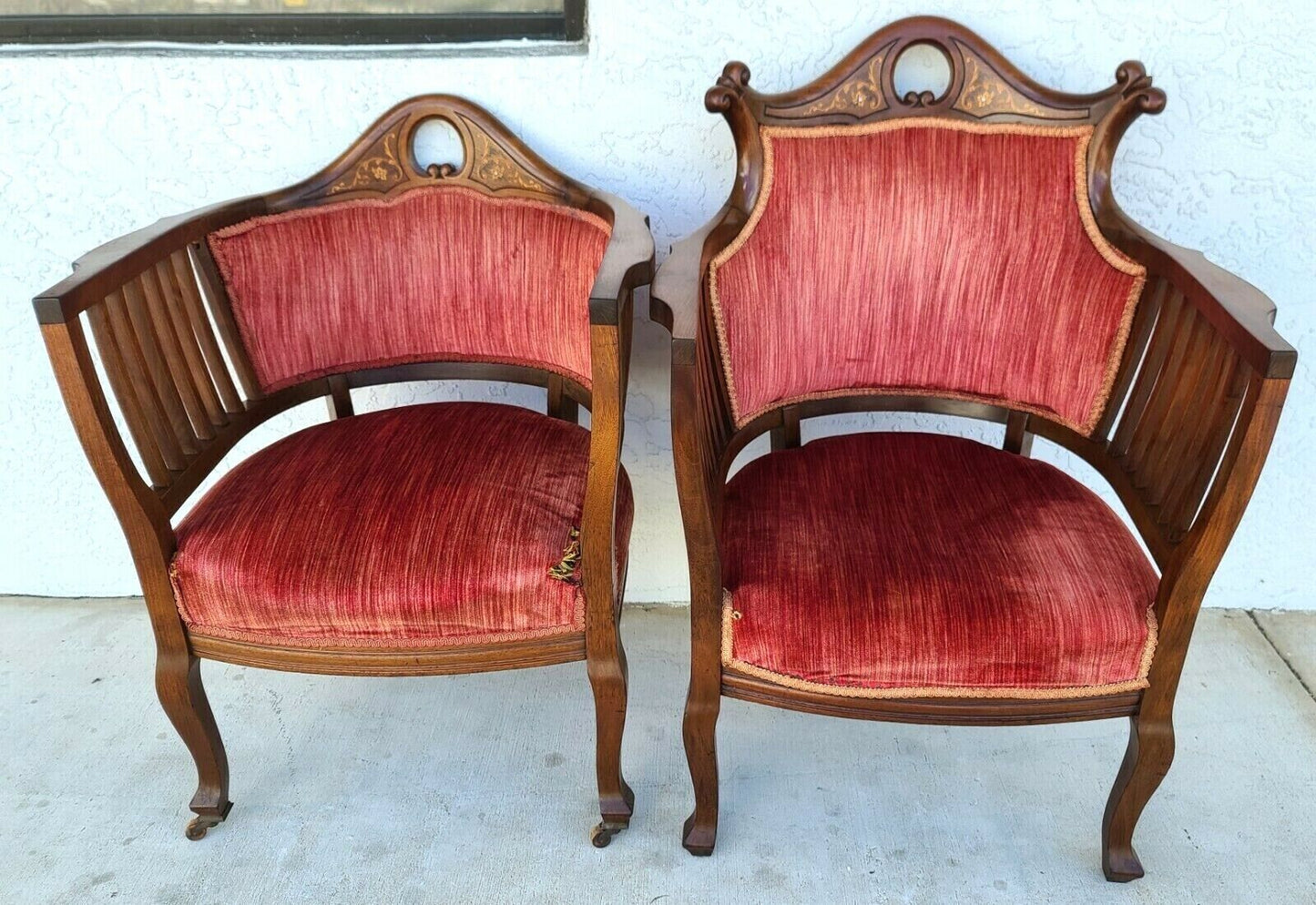 Antique c 1900 Matching Mahogany His Her Armchairs