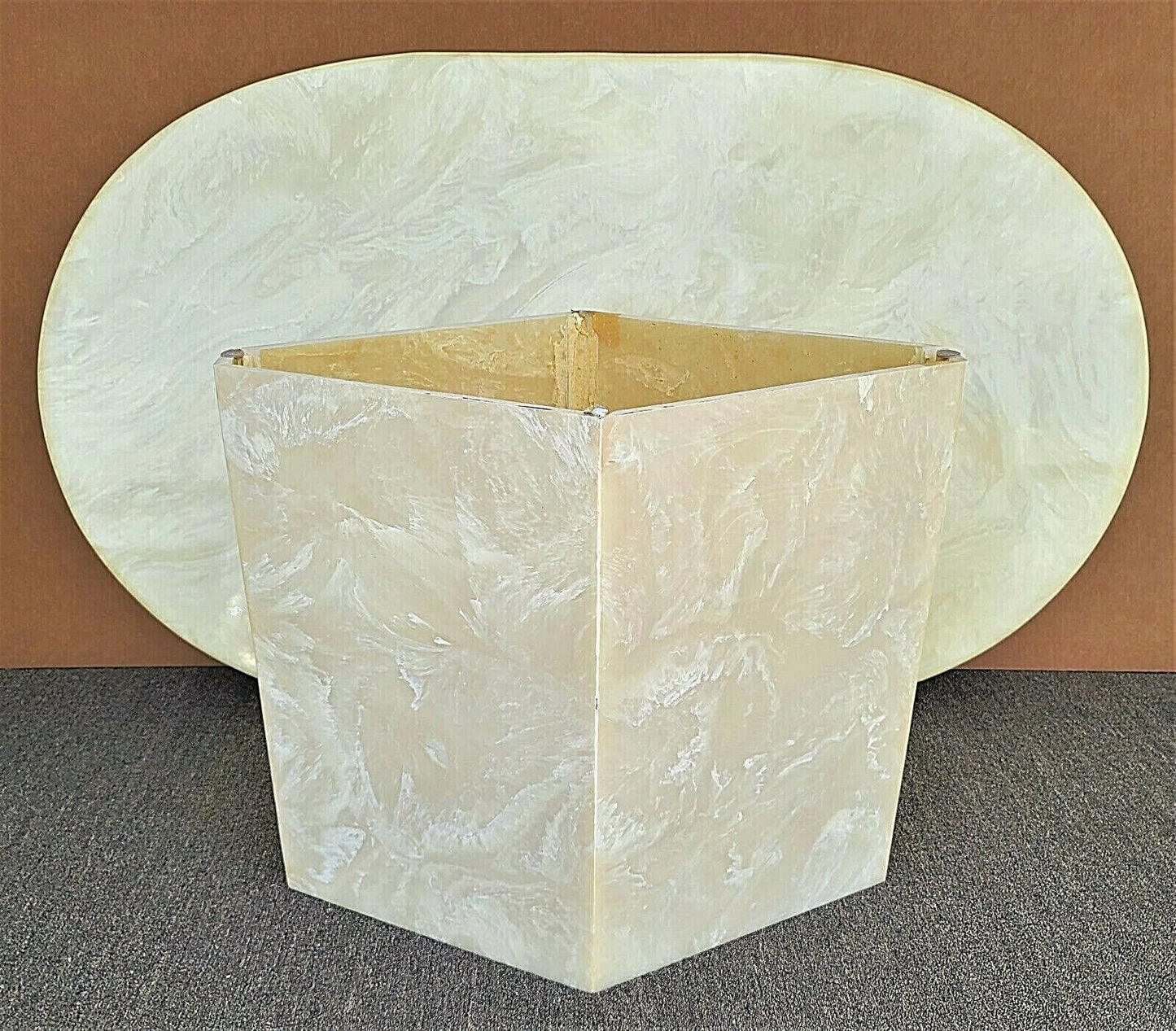 Vintage Mid Century Modern Faux Marble Oval Pedestal Dining Table