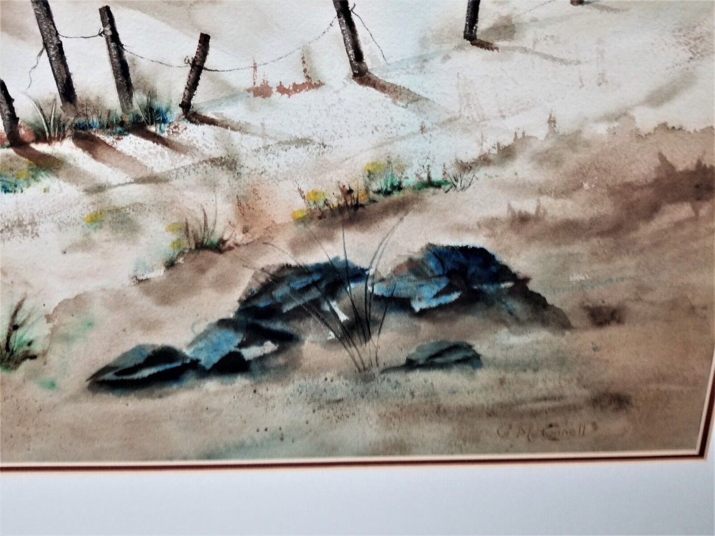 Original Signed G McCONNELL Landscape Farmhouse Watercolor Painting