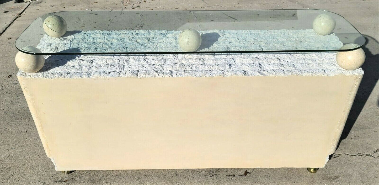 MAITLAND Style Postmodern Tessellated Stone Rolling Credenza Buffet Dry Bar