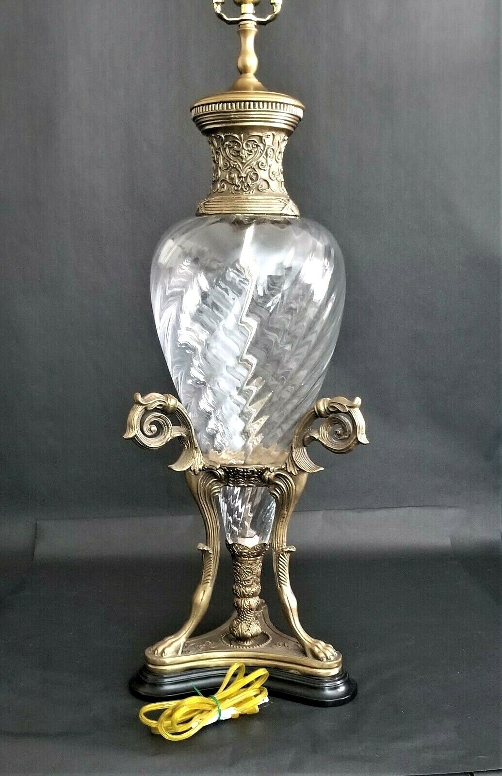 Tall Swirl Glass with Scroll & Paw Base Ornate Collar Table Lamp by CASTILIAN