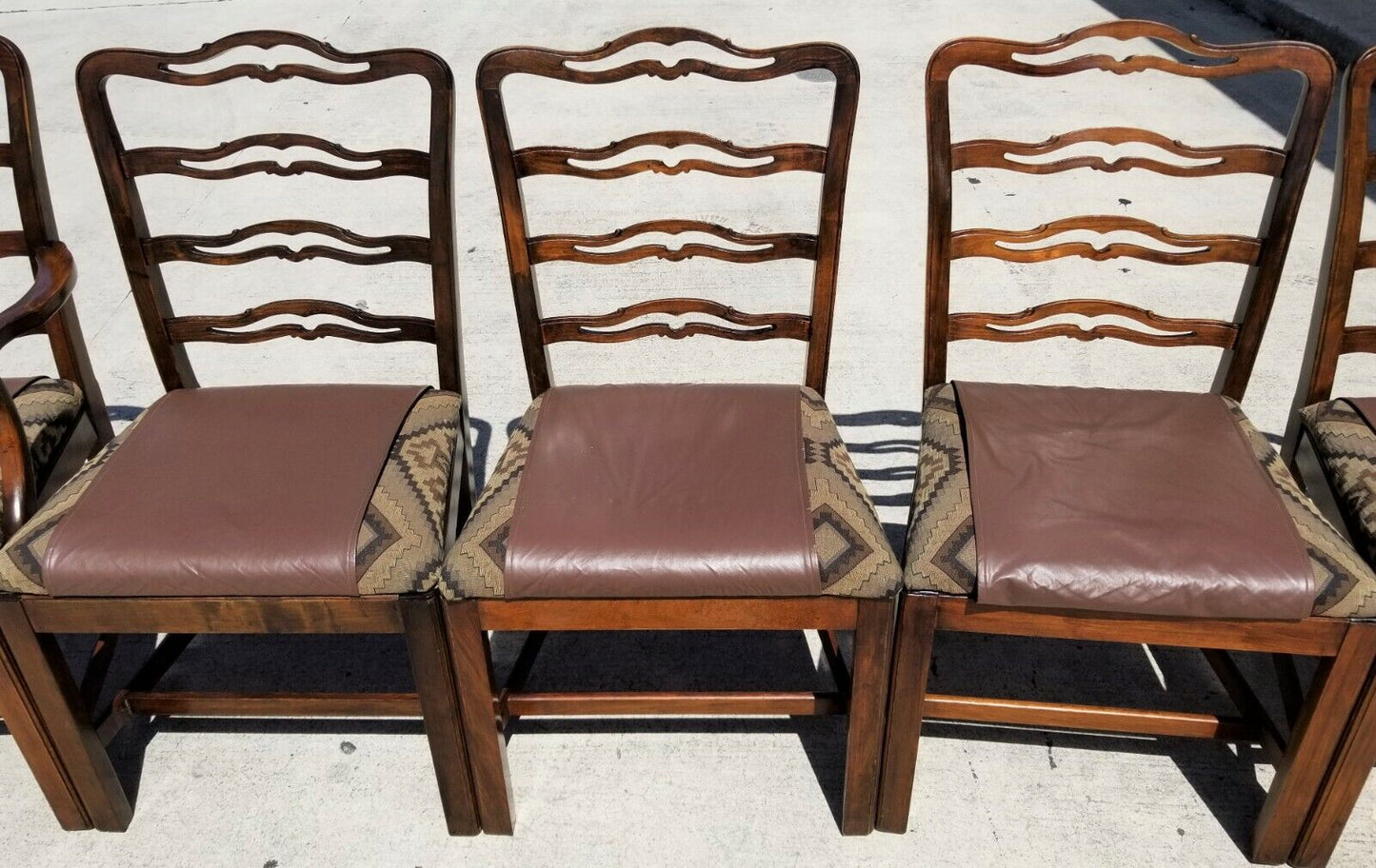 Vintage English Chippendale Style Mahogany Ribbon Back Dining Chairs - Set of 6