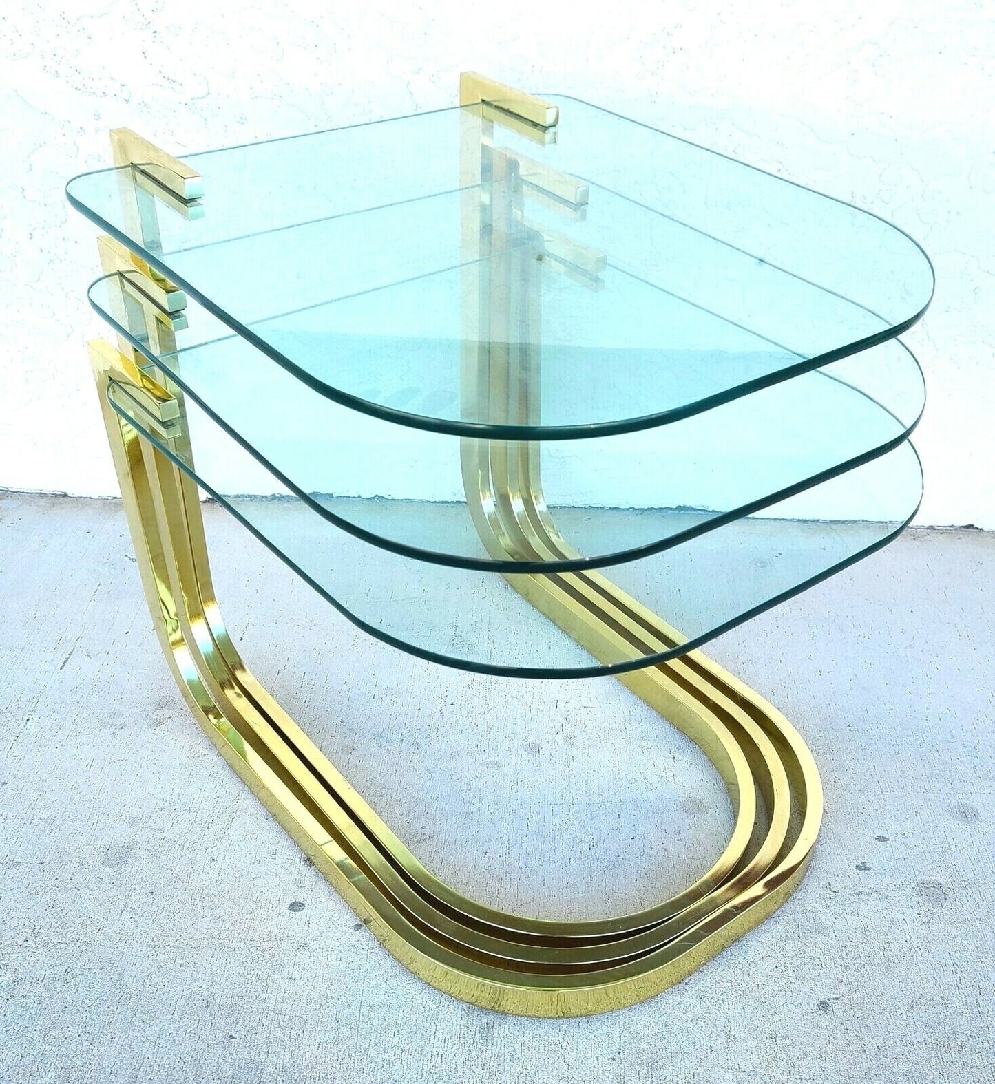 Vintage 1970's MCM Brass & Glass Nesting Tables