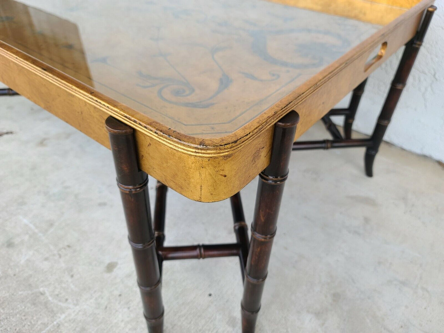 EJ VICTOR Gilt Tray Top Faux Bamboo Cocktail Coffee Table