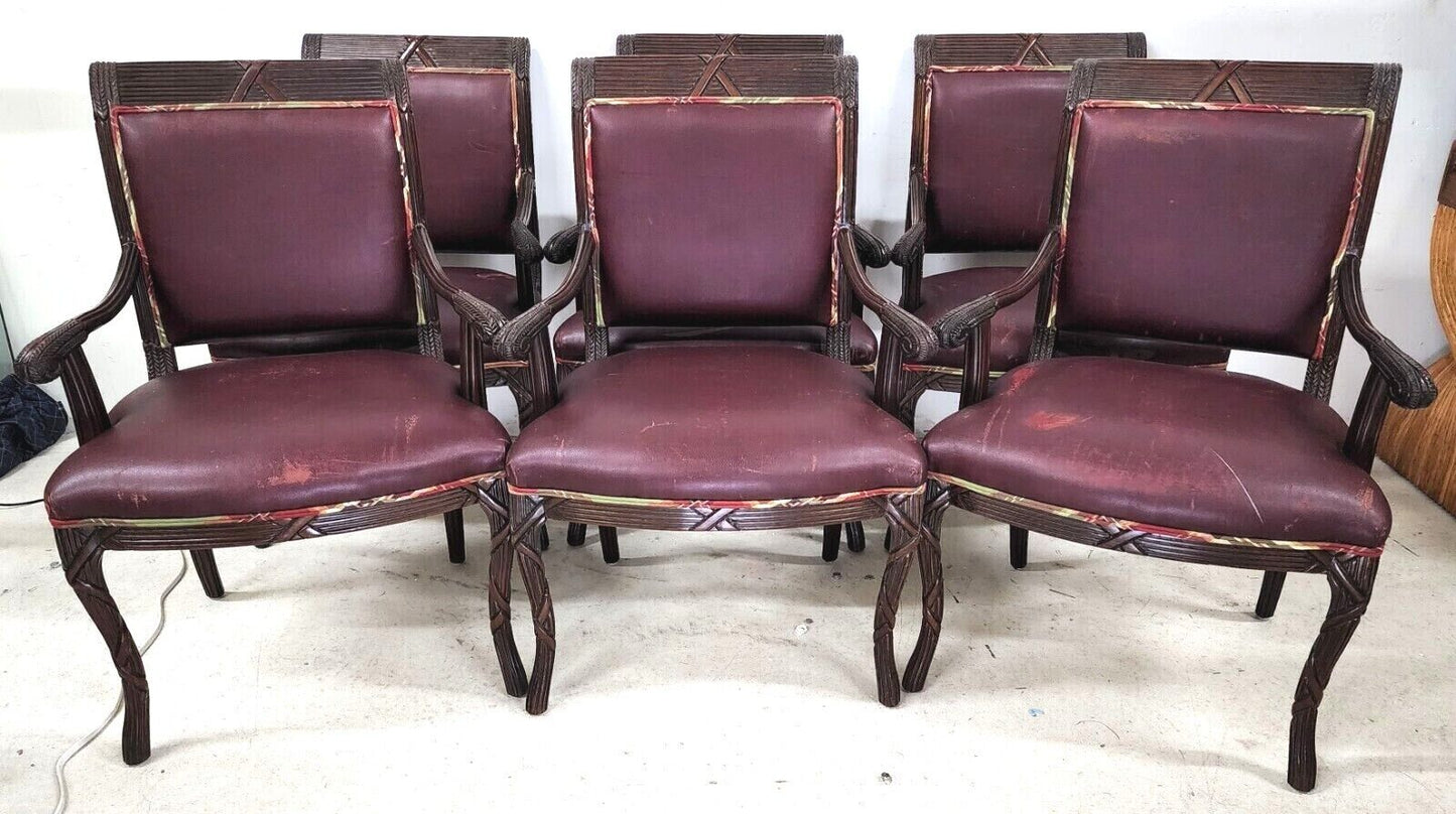 Vintage French Carved Solid Mahogany Dining Armchairs