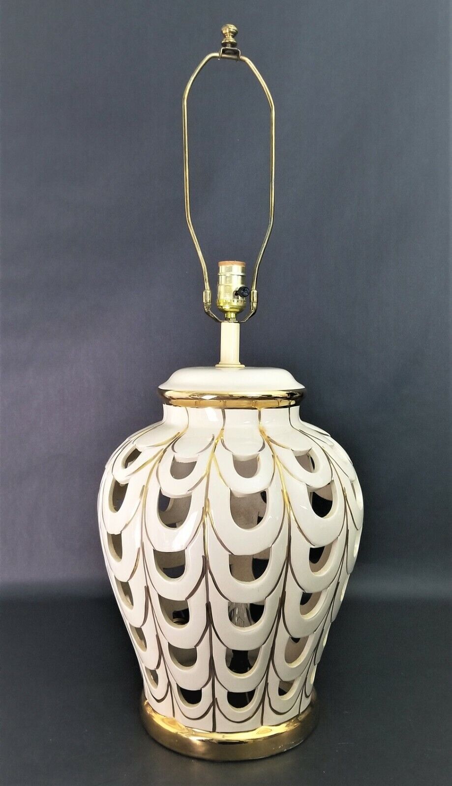 Vintage  Table Lamp by SUNSET COSCO Ceramic 2 Light Reticulated Gold Accents