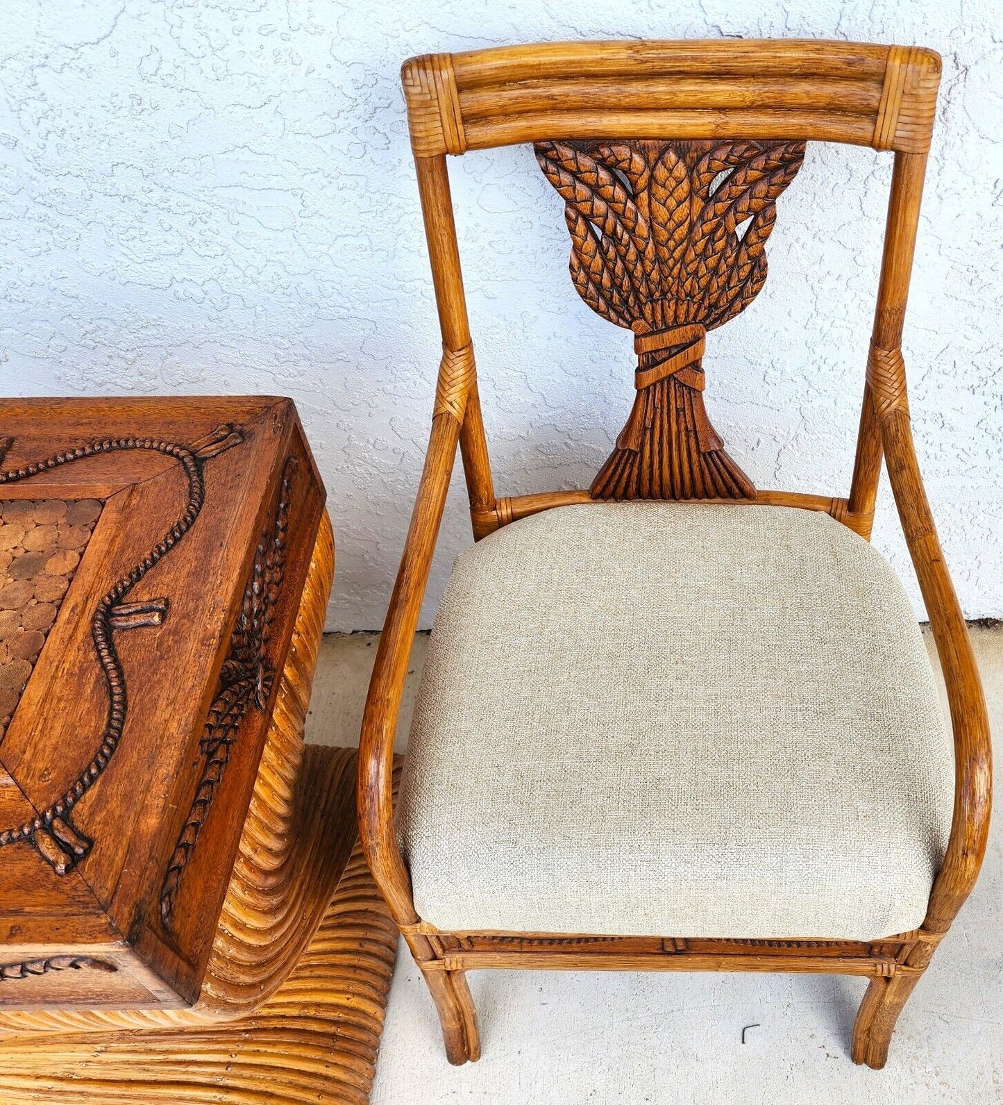 Bamboo Dining Set Rattan Wheat Back Chairs 5 Piece