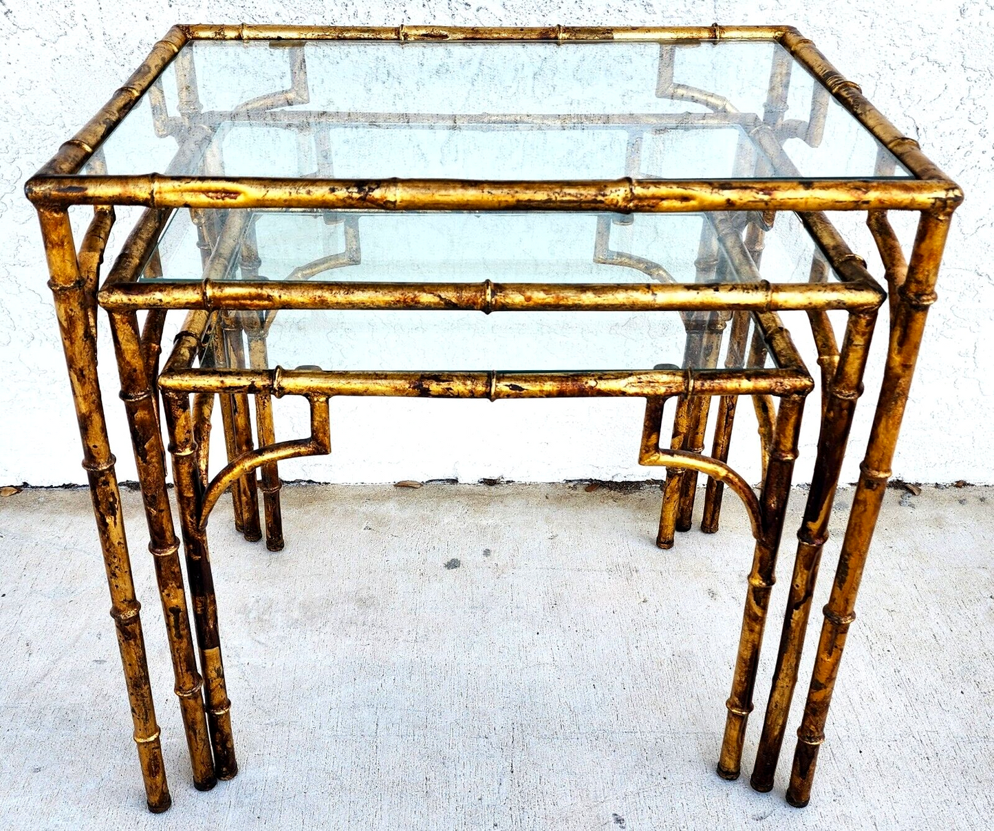Vintage Nesting Tables Gilded Faux Bamboo Set of 3