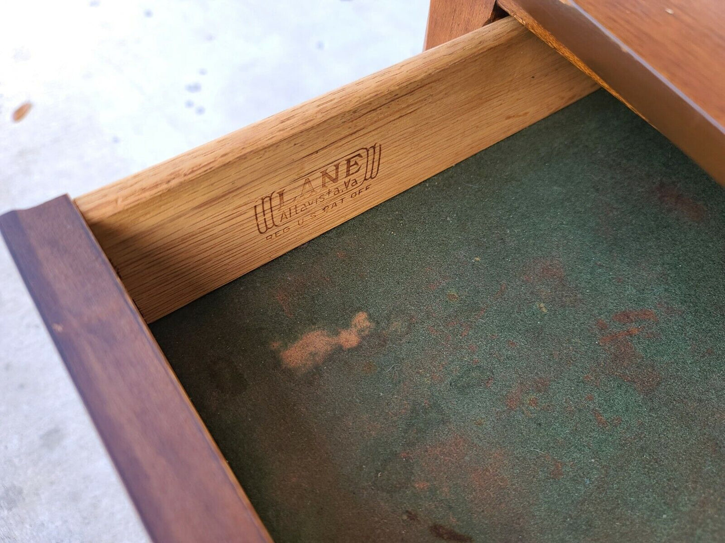 Vintage Mid Century LANE MCM Walnut and Burl Side End Table 2 Drawers 1923