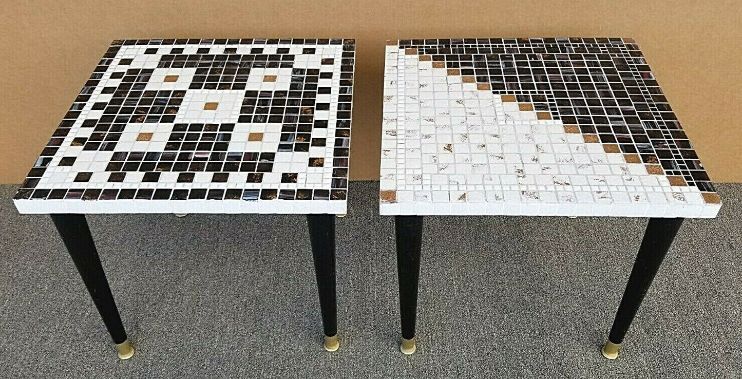 Set of 3 Vintage Mid Century Modern Tile Mosaic Stackable Drink Side Tables