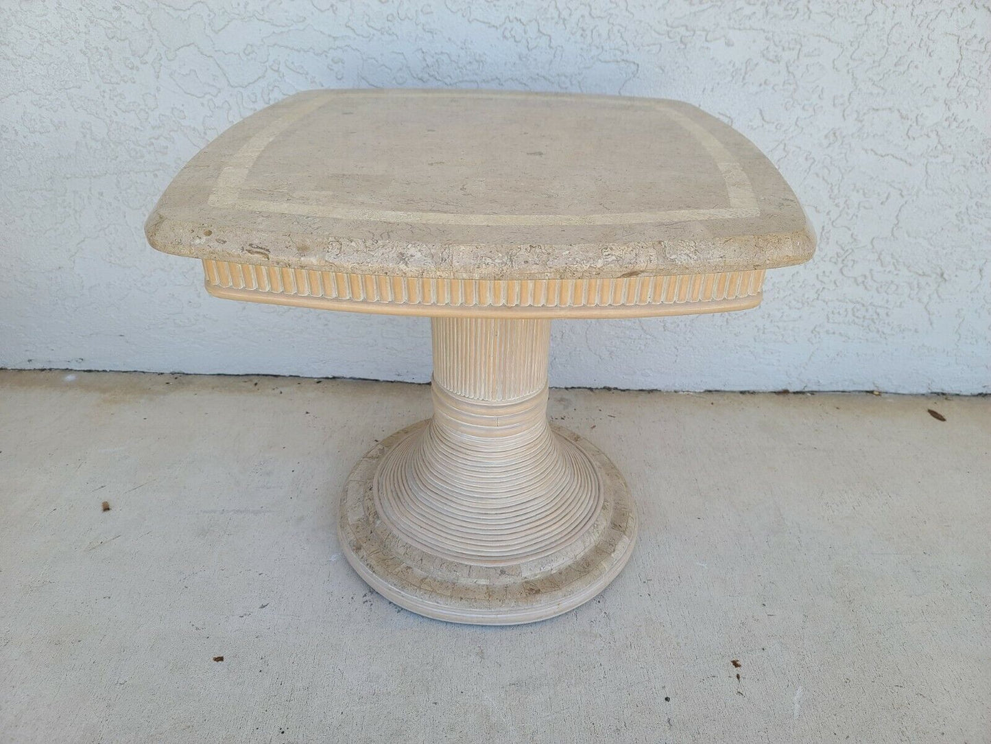 1980's Tessellated Stone and Split Bamboo Side End Table