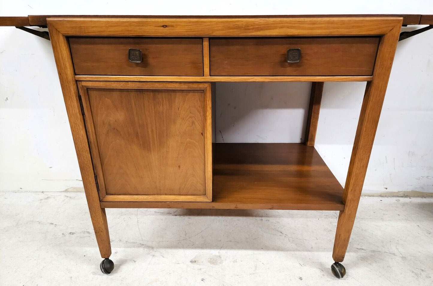 Vintage MCM Walnut Rolling Sideboard Buffet Bar Cart by KROEHLER