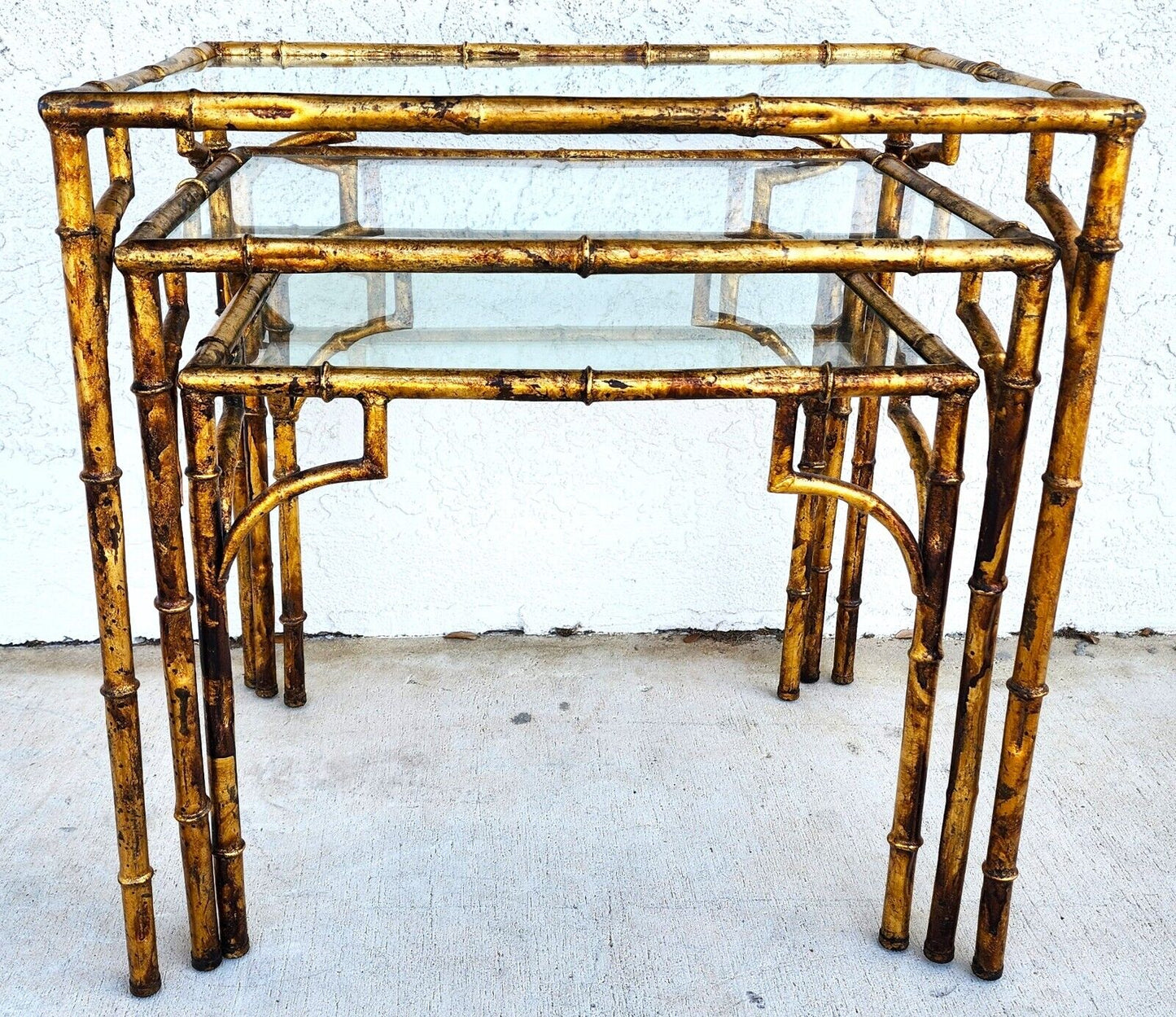 Vintage Nesting Tables Gilded Faux Bamboo Set of 3