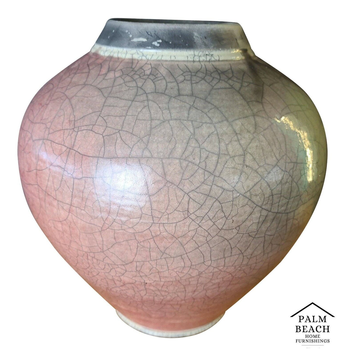 Large Signed Native American Style 2 Tone Crackle Glaze Raku Pottery Vase