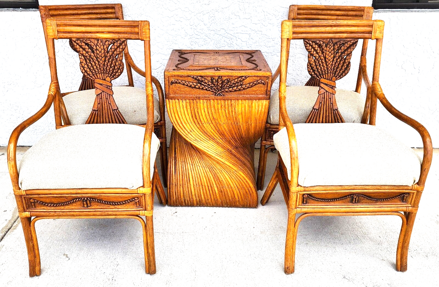 Bamboo Dining Set Rattan Wheat Back Chairs 5 Piece