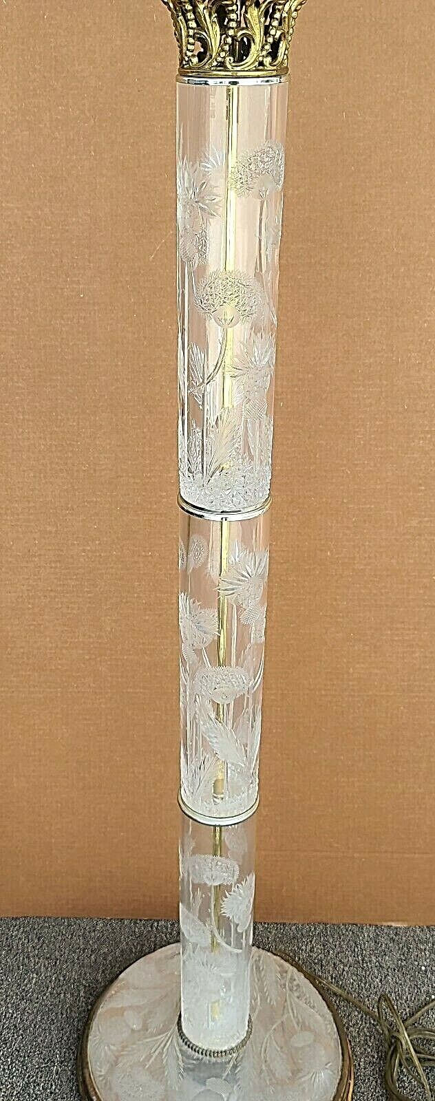 Vintage Signed Cut Thistle Pattern Lead Crystal Dual Light Floor Lamp 67"