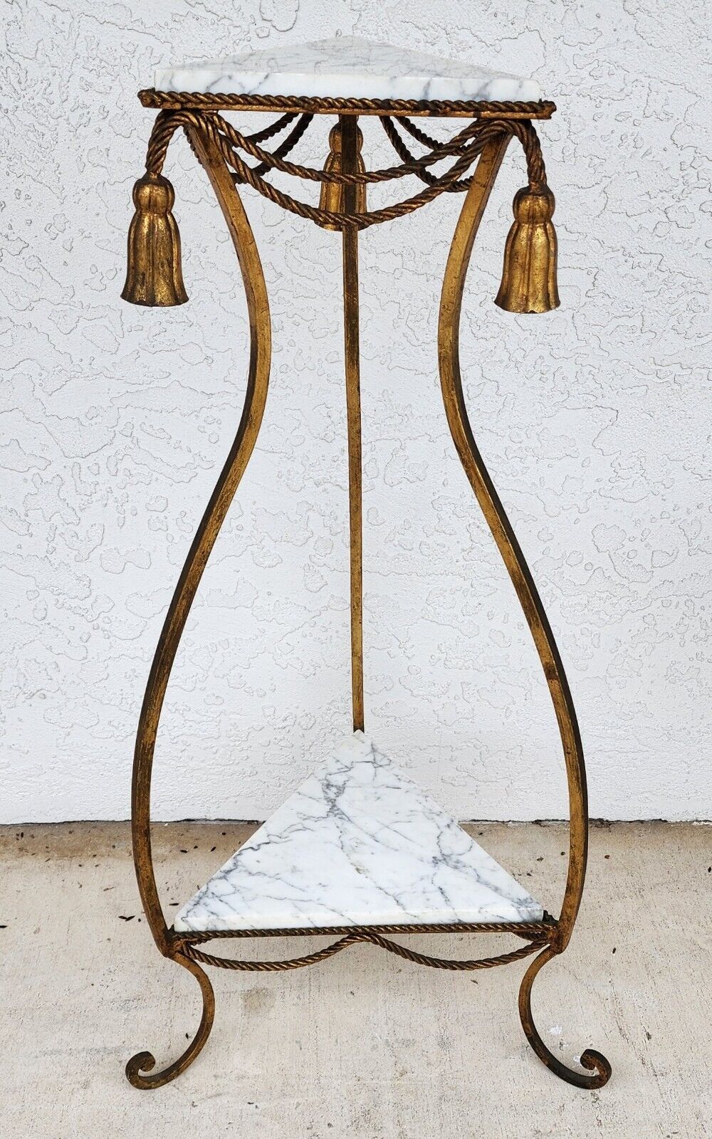 Rope and Tassel Gilt Pedestal with Carrera Marble Vintage