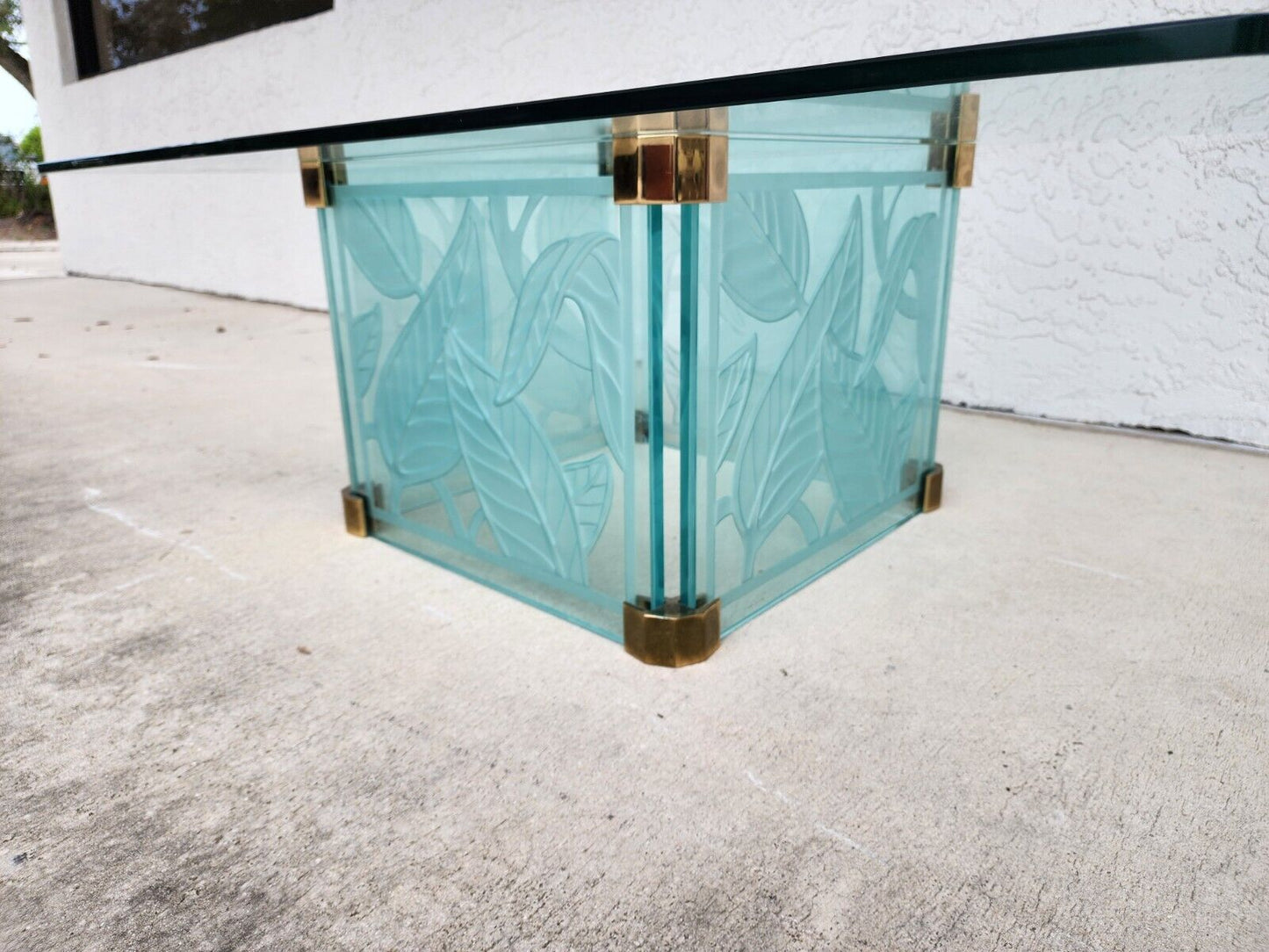 Coffee Cocktail Table Etched Glass Dennis Abbe Coastal Palm Beach