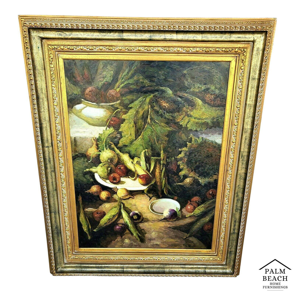 Huge Framed Signed HONER Still Life Autumn Harvest Oil Painting on Canvas