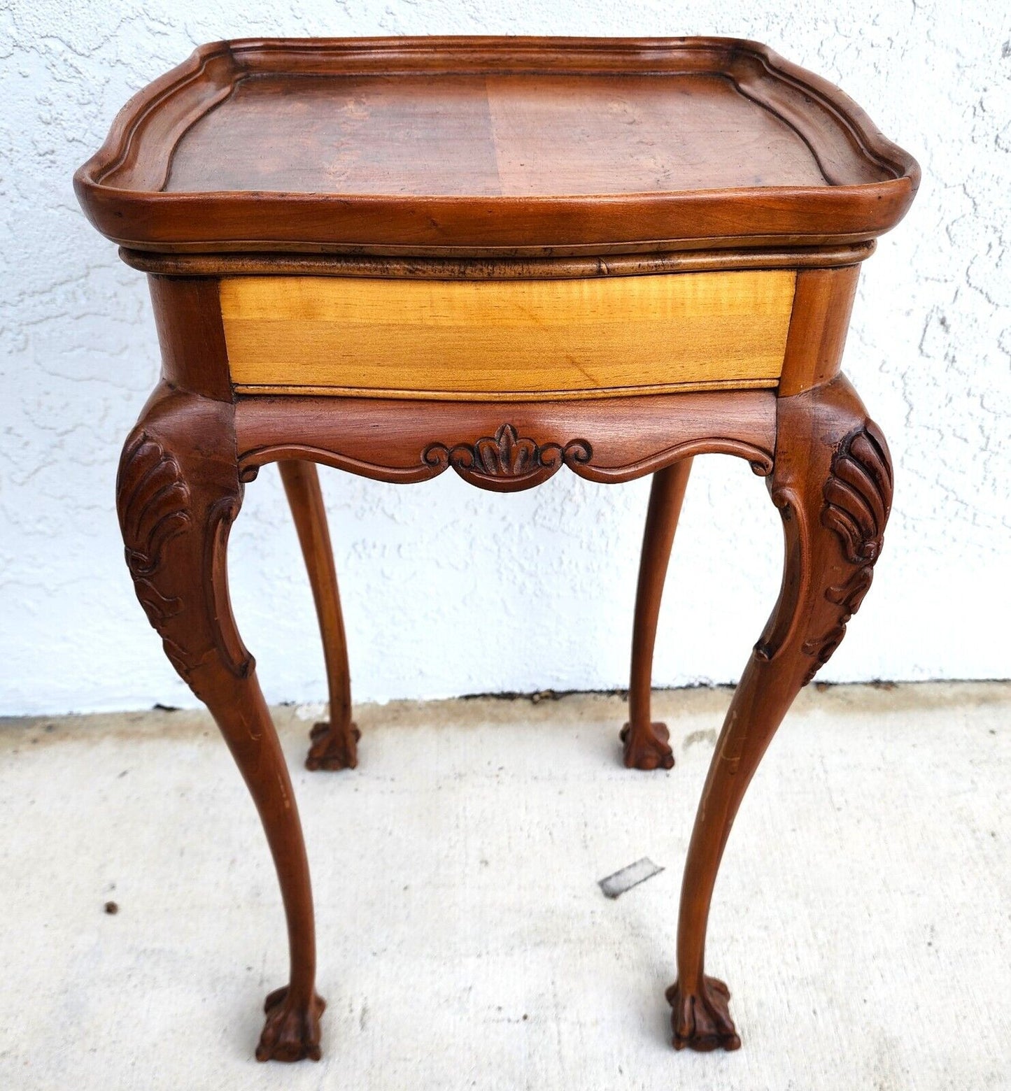 Antique Accent Table French Side Lamp Solid Wood Burl Top