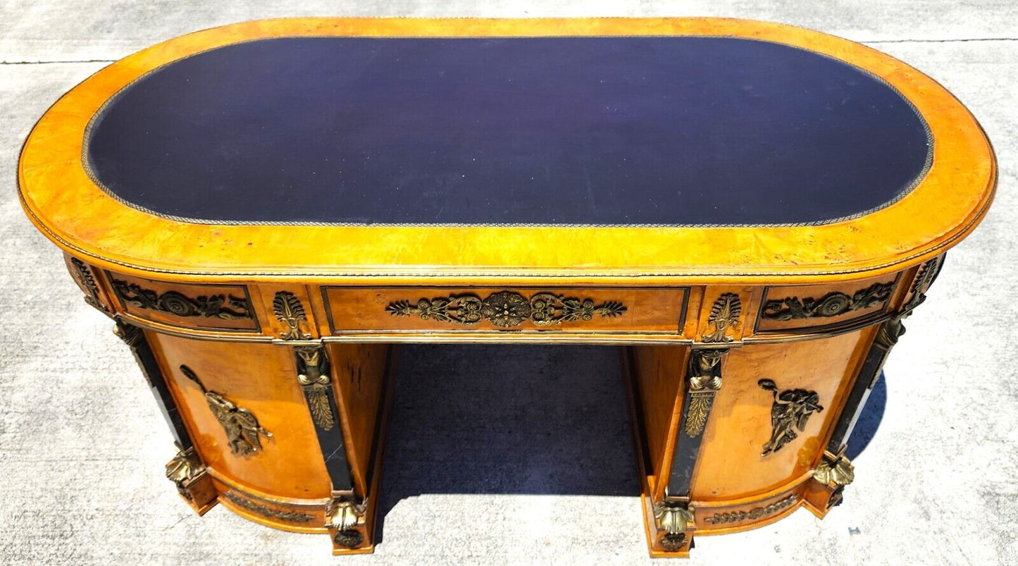 French Louis XV Style Ormolu Olive Birdseye Maple Desk