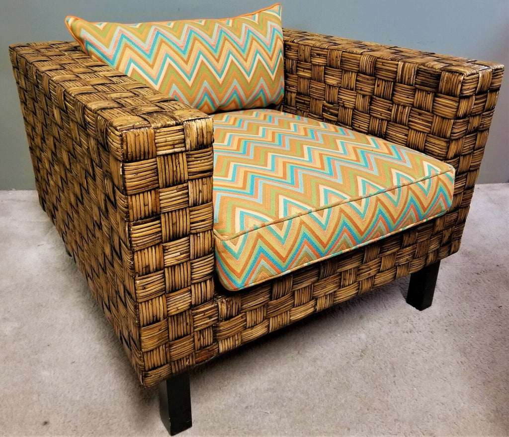 Modern Mod Retro MCM BENCHCRAFT Rattan Wicker Armchair Chair Mid Century Modern