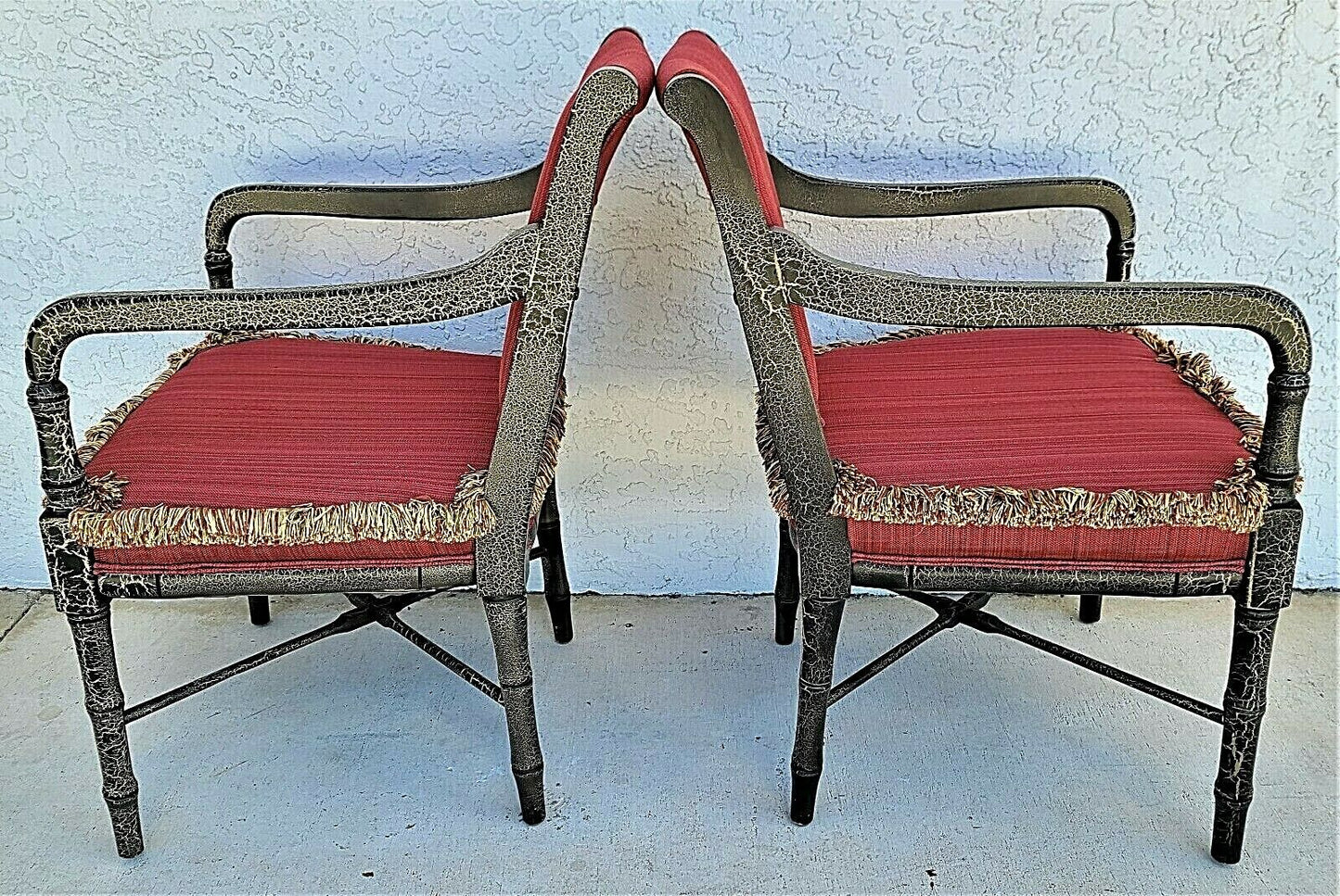 Pair of FAIRFIELD Regency Faux Bamboo Ebonized Dining Accent Armchairs